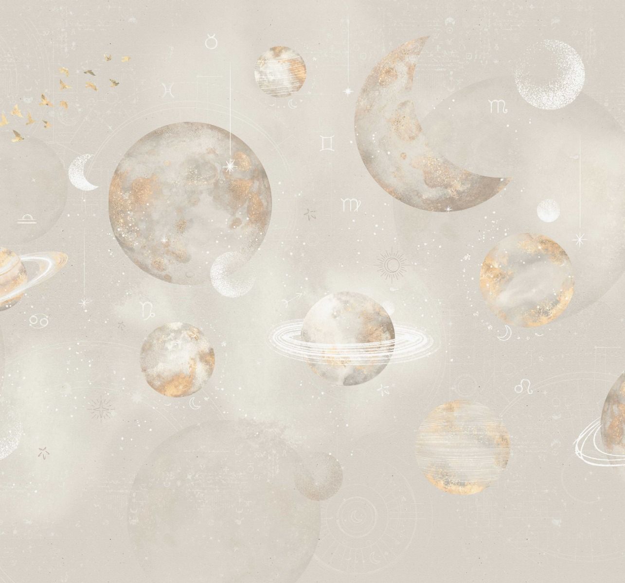Behang Pastel Planets | Beige