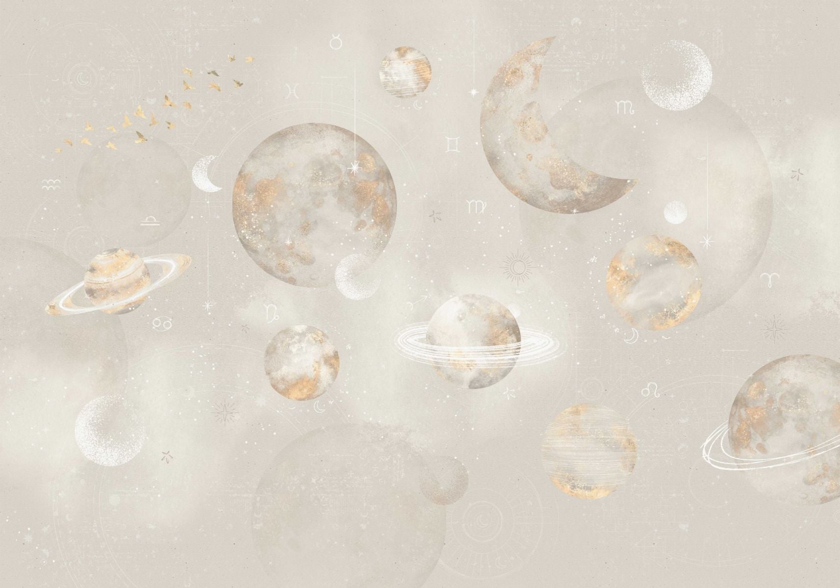 Behang Pastel Planets | Beige