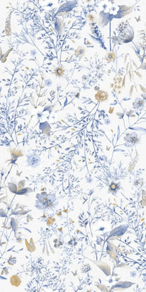 SALE | Behang Vintage flowers | Blauw | Patroonbehang