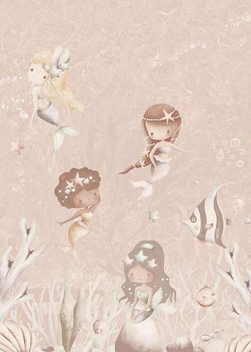 Behang Swimming Mermaids | Roze