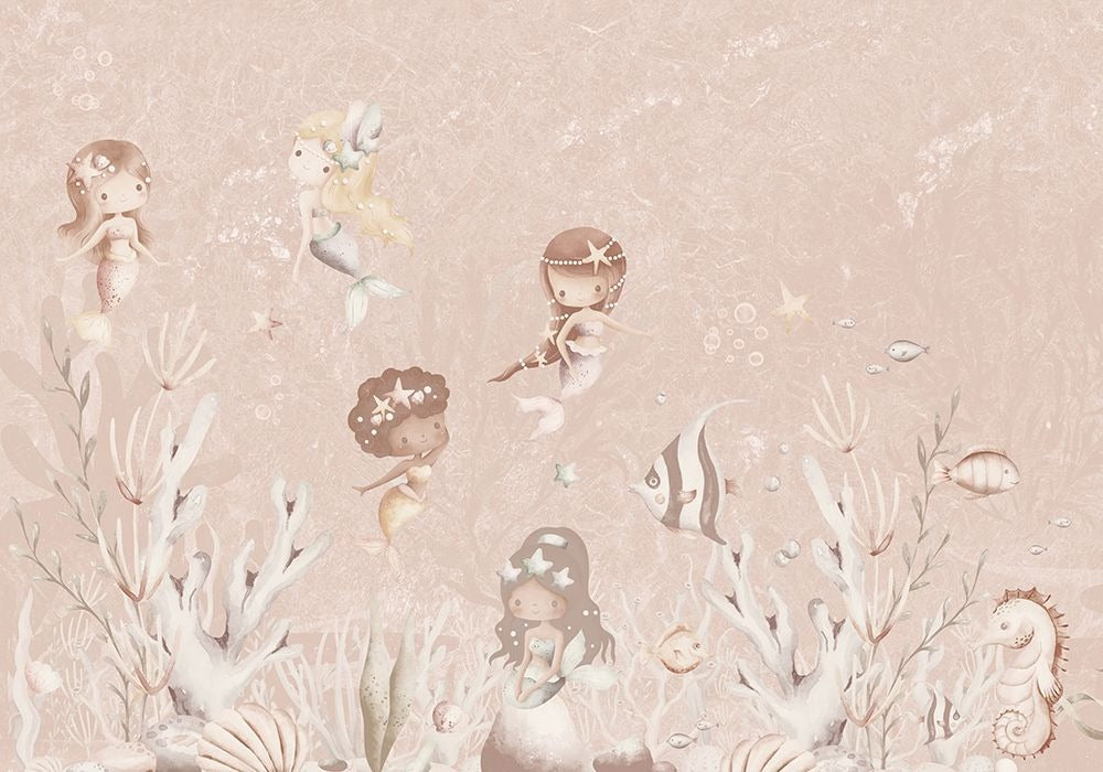 SALE | Behang Swimming Mermaids | Roze | 333x265cm