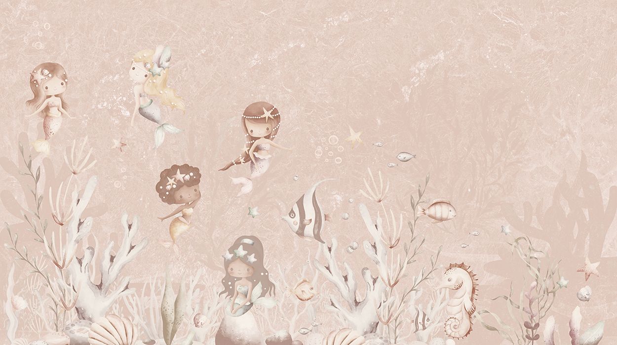 Behang Swimming Mermaids | Roze