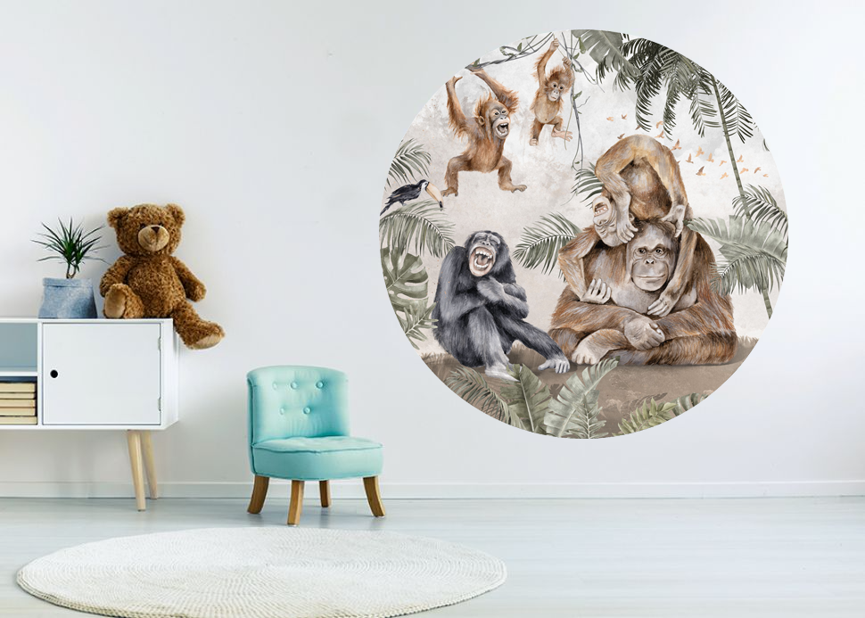 Behangcirkel apen met jungle thema