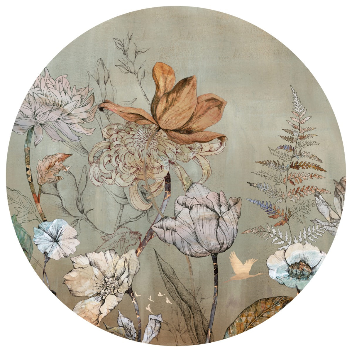 Behangcirkel Floral Garden| Groen