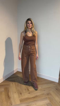 Knitted tanktop studs Bente | Choc brown | Refined Department