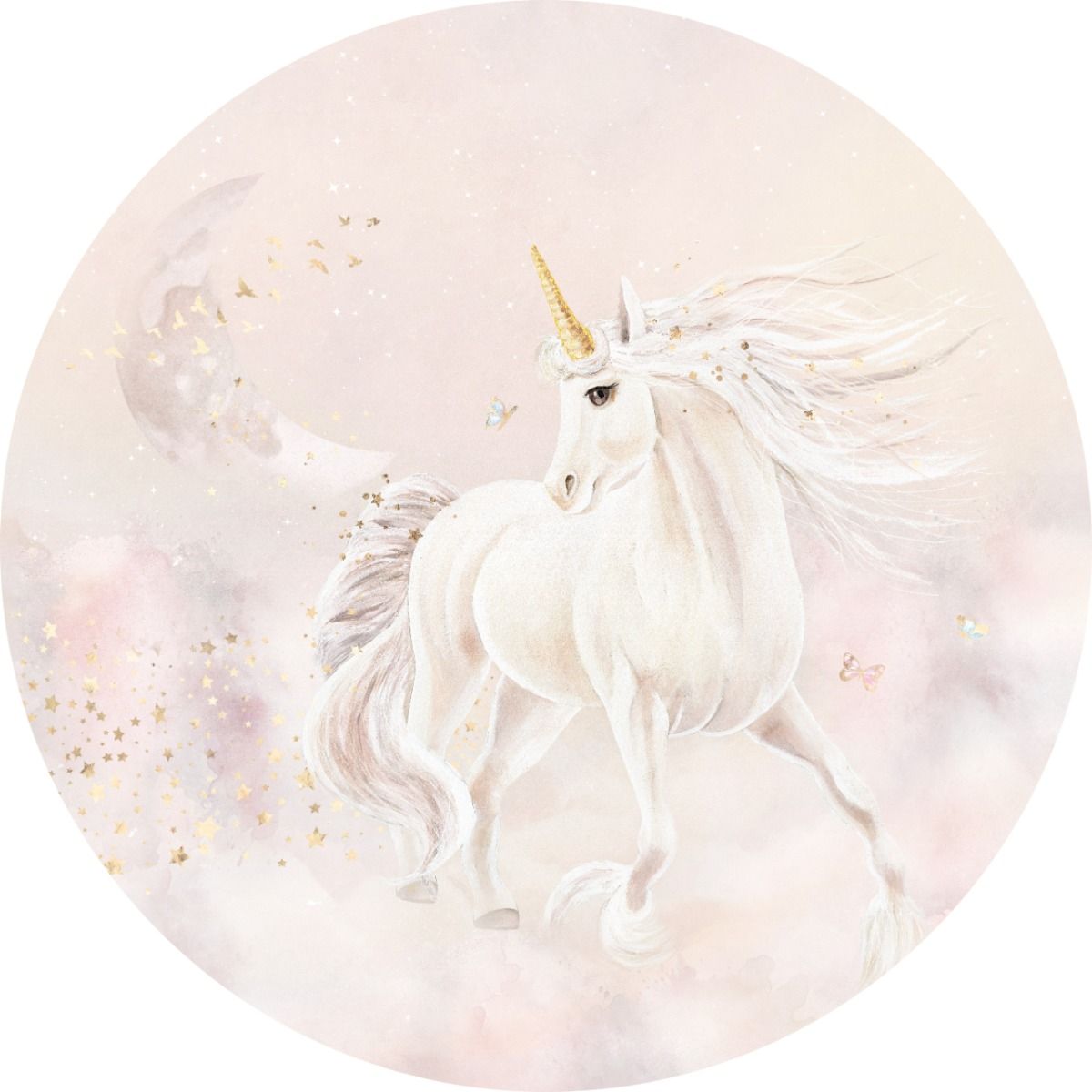Behangcirkel Dreamy unicorn | Roze | Staaltje