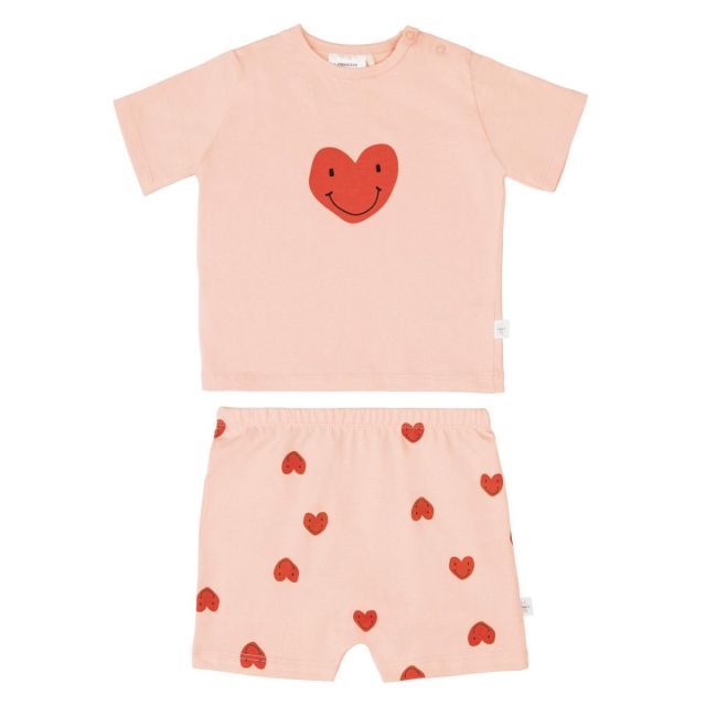 Kinder pyjama kort | Heart/peach rose | Lässig