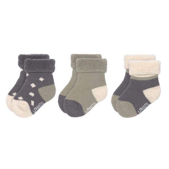 Newborn sokken | Set van 3 | Anthracite/olive | Lässig