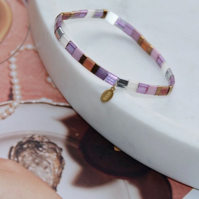 Armbandje platte kralen | Lilac chic | SUUS Handmade jewellerys