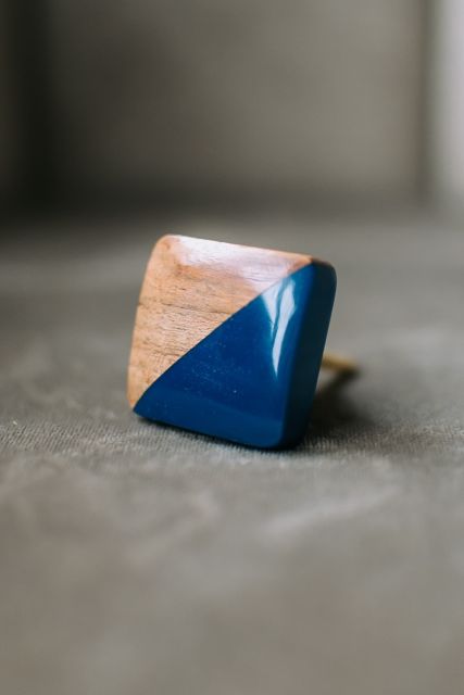 Kastknop vierkant | Hout/blauw