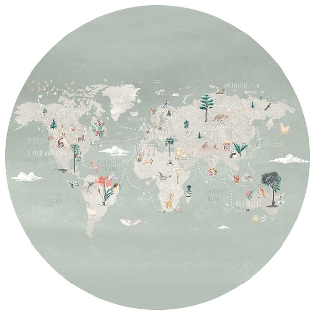 Behangcirkel Wereldkaart Blauw
