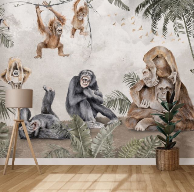 Behang met apen in jungle thema