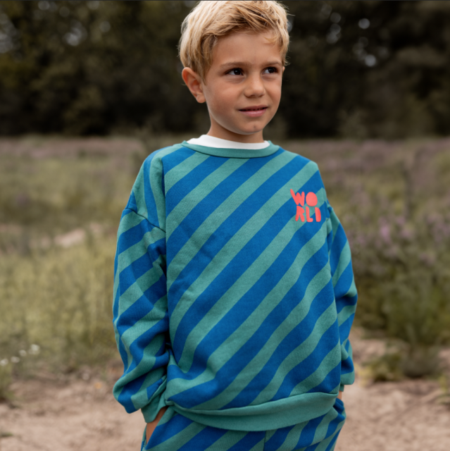 Sweatshirt diagonal stripes | Groen | Bonmot 