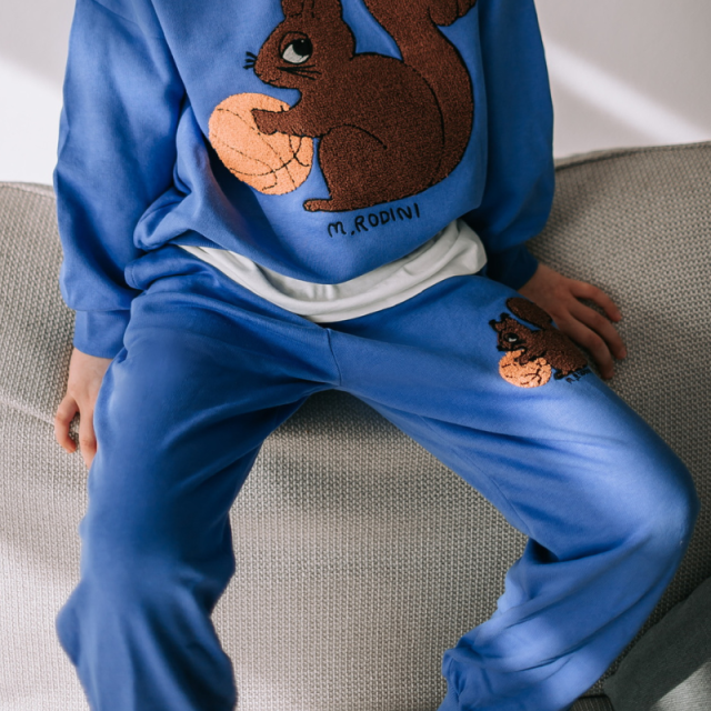 Squirrels embroidered sweatpants | Blue | Mini Rodini