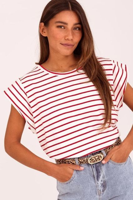 T-shirt stripes Dinte | Wit/rood